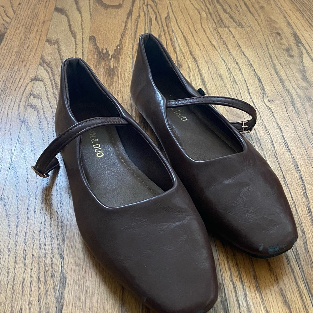 Brown Faux Leather Mary Jane Flats